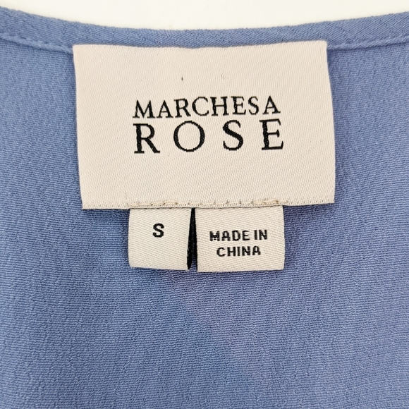 Marchesa Rose Tie Neck Boho Ruffle Blouse S Blue V Neck Long Sleeve - Picture 11 of 11